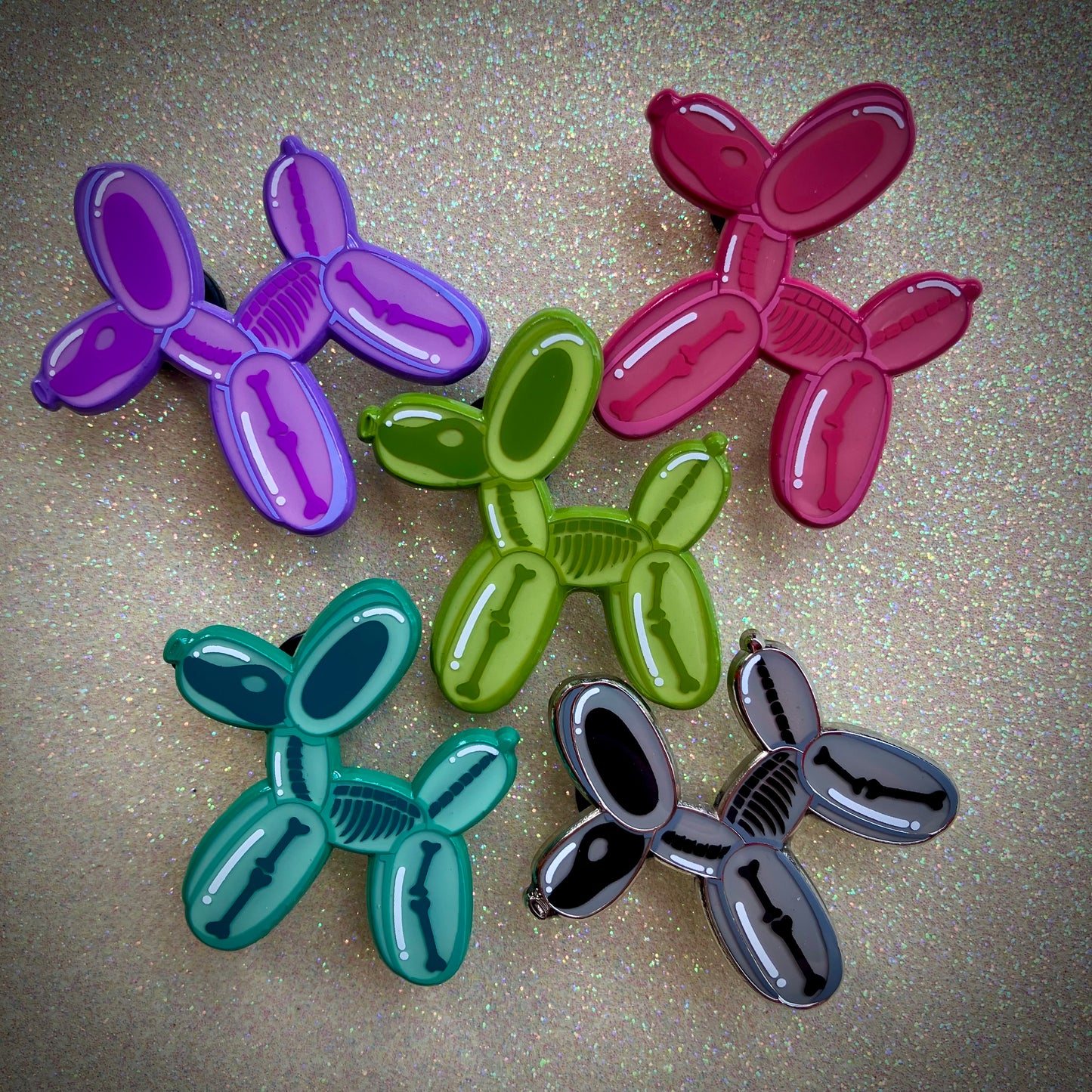 Skeleton Balloon Dog Enamel Pins