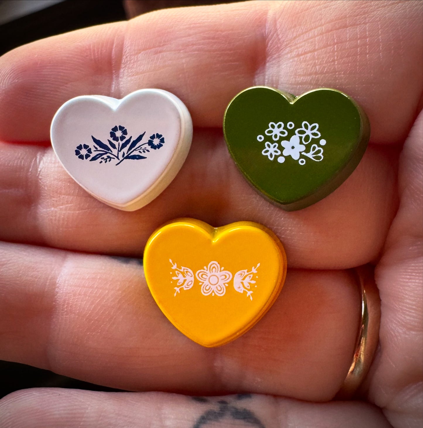 Set of Pyrex Candy Heart Enamel Pins